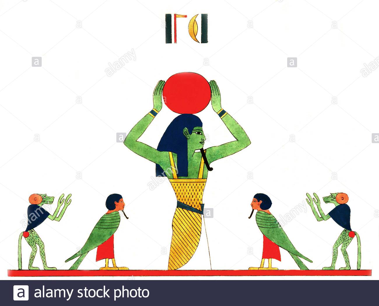 Égypte ancienne, Dieu Khonsu de la Lune, illustration ancienne de 1823 Banque D'Images