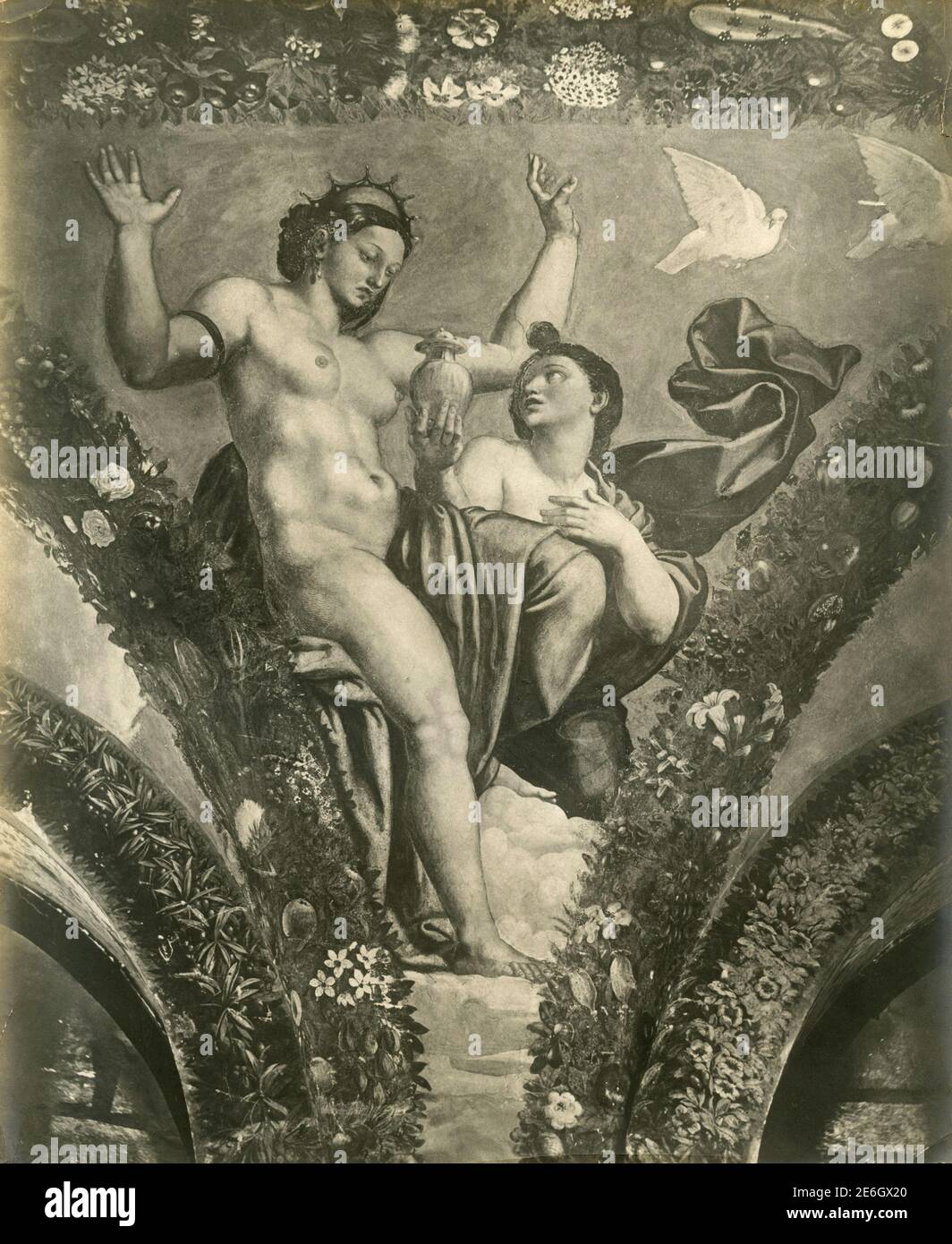 Psyché et Vénus, fresque de l'artiste italien Raphaël, Farnesina, Rome, Italie, années 1930 Banque D'Images
