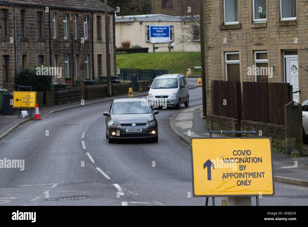 Honley, Holmfirth, Yorkshire, Royaume-Uni, 29 janvier 2021. Honley Village Hall COVID-19 Centre de vaccination ouvert cette semaine, dans le but de vacciner des centaines de personnes par jour. Richard Asquith/Alamy Live News Banque D'Images