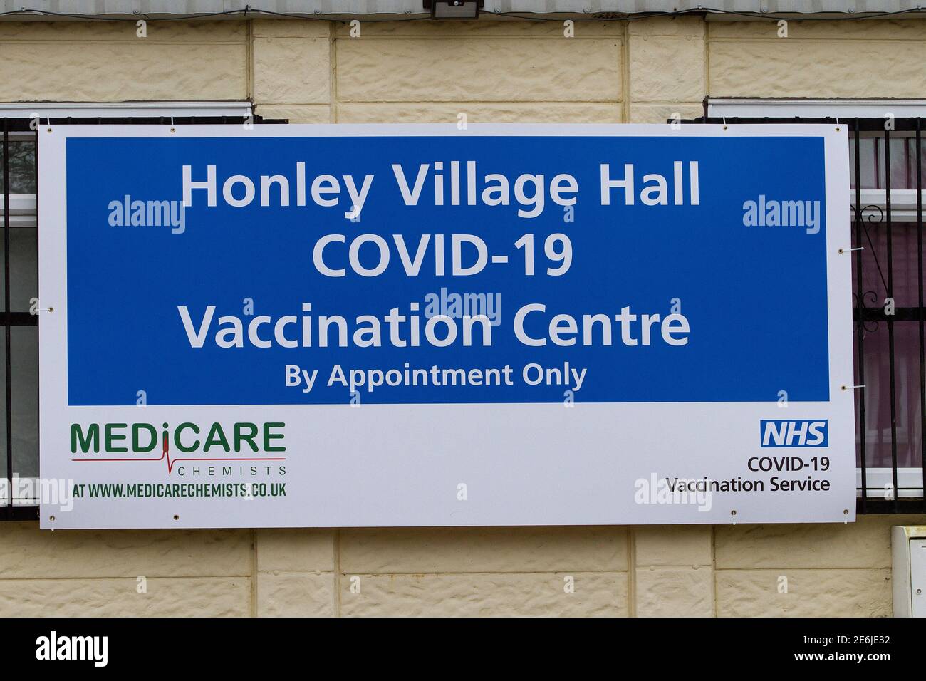 Honley, Holmfirth, Yorkshire, Royaume-Uni, 29 janvier 2021. Honley Village Hall COVID-19 Centre de vaccination ouvert cette semaine, dans le but de vacciner des centaines de personnes par jour. Richard Asquith/Alamy Live News Banque D'Images