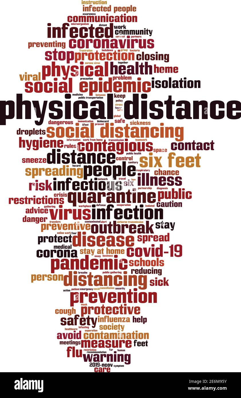 Concept de nuage de mots de distance physique. Collage composé de mots sur la distance physique. Illustration vectorielle Illustration de Vecteur