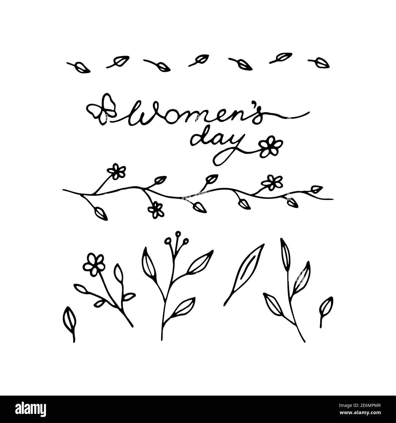 Ensemble de lettres de fête des femmes et éléments floraux Illustration de Vecteur