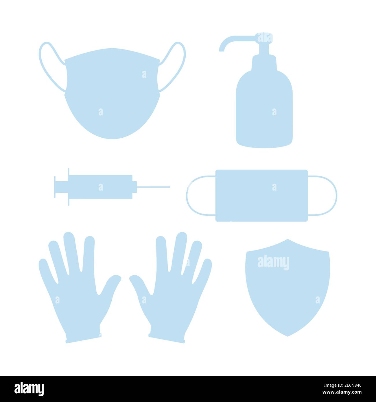 Ensemble d'icônes d'équipement de protection individuelle. Collection de symboles médicaux. Éléments de prévention du coronavirus. Illustration de Vecteur