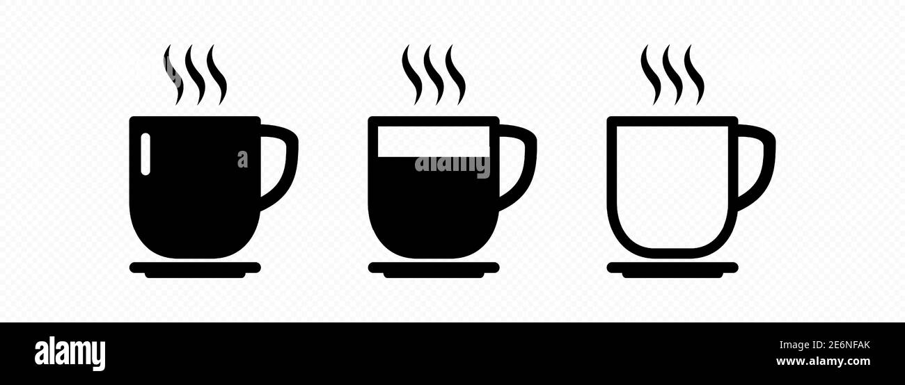 Tasse de café et de thé avec icône de vapeur en noir. Illustration de Vecteur