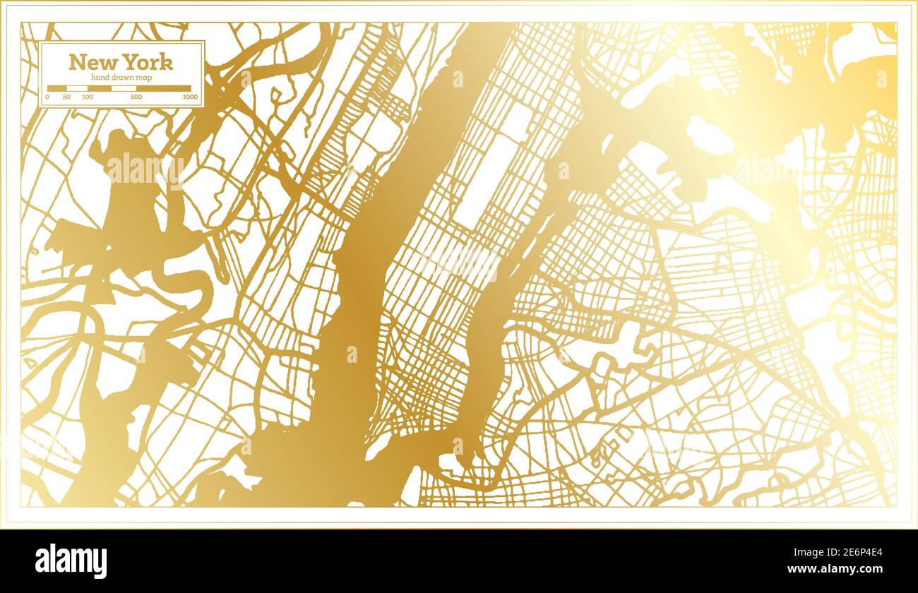 New York USA carte de la ville en style rétro en couleur dorée. Carte ...