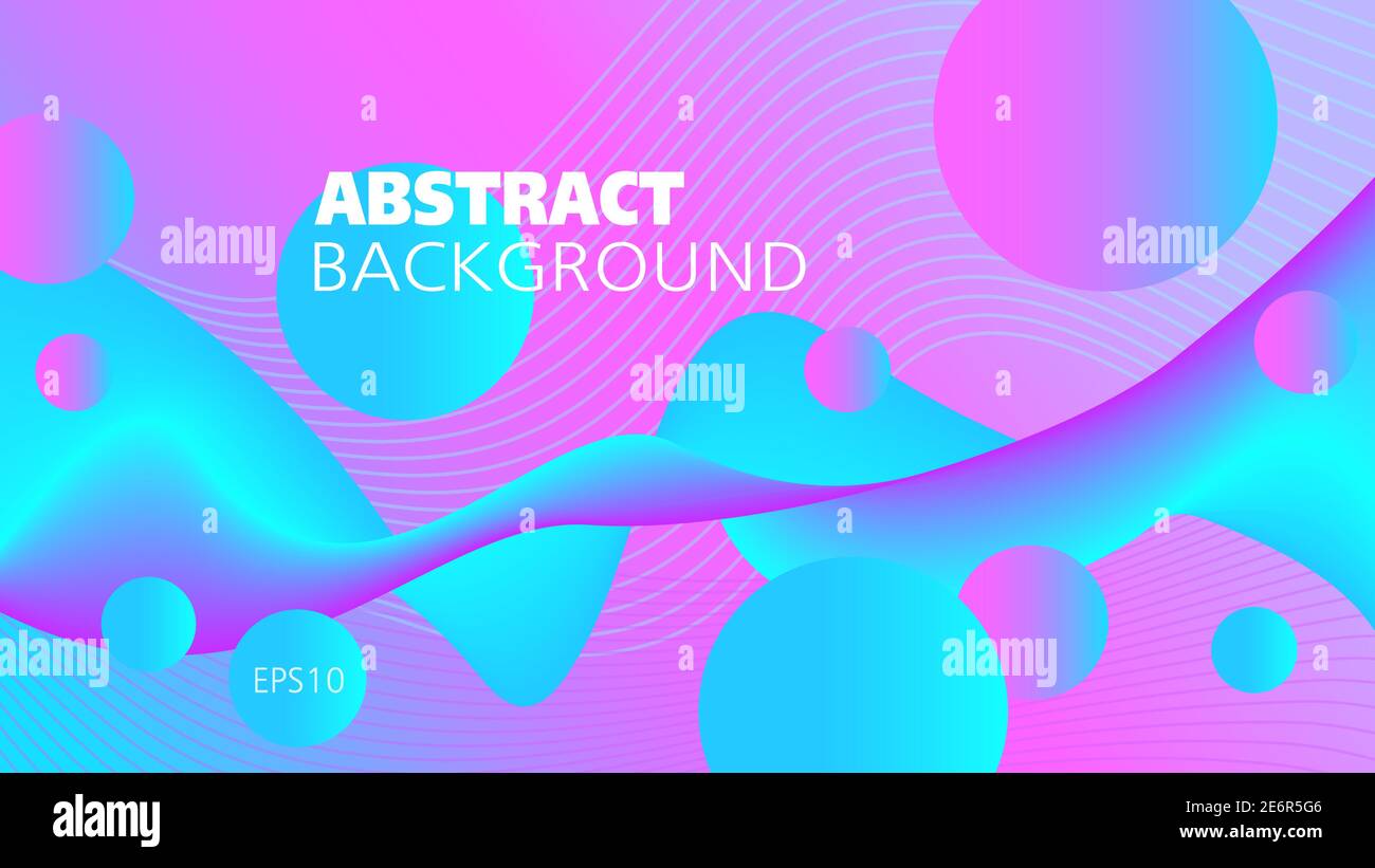 Cyan clair, fluide violet, fond magenta. Liquide circulant. Motif d'onde abstrait et sphères. Formes 3d colorées au néon. Design futuriste. EPS10 Illustration de Vecteur