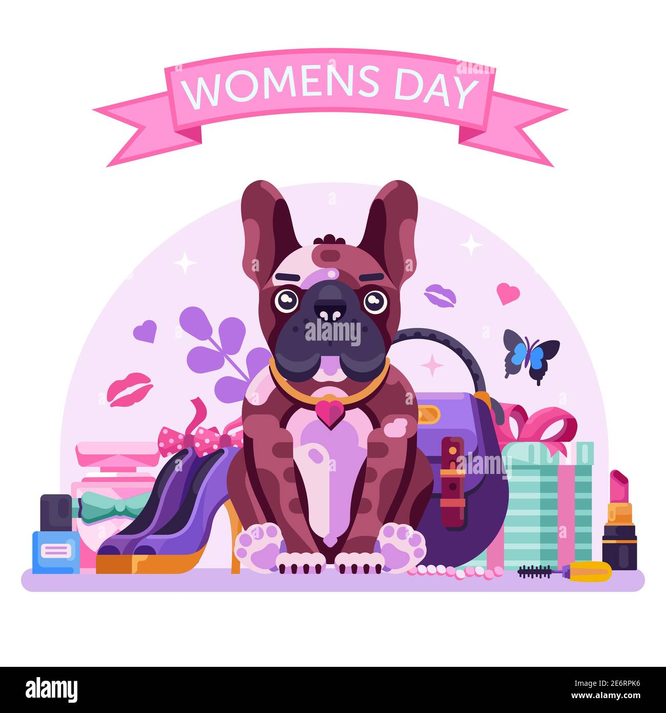 Happy Womens Day Greeting concept à plat Illustration de Vecteur