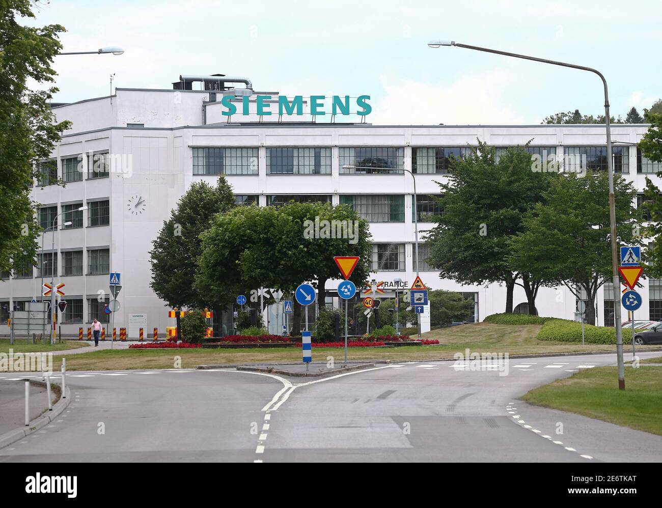 FINSPÅNG, SUÈDE- 8 AOÛT 2017: Siemens Industrial Turbomachinery AB (SIT AB), dont le siège est situé à Finspång, fabrique et assure la maintenance de turbines à gaz. Banque D'Images