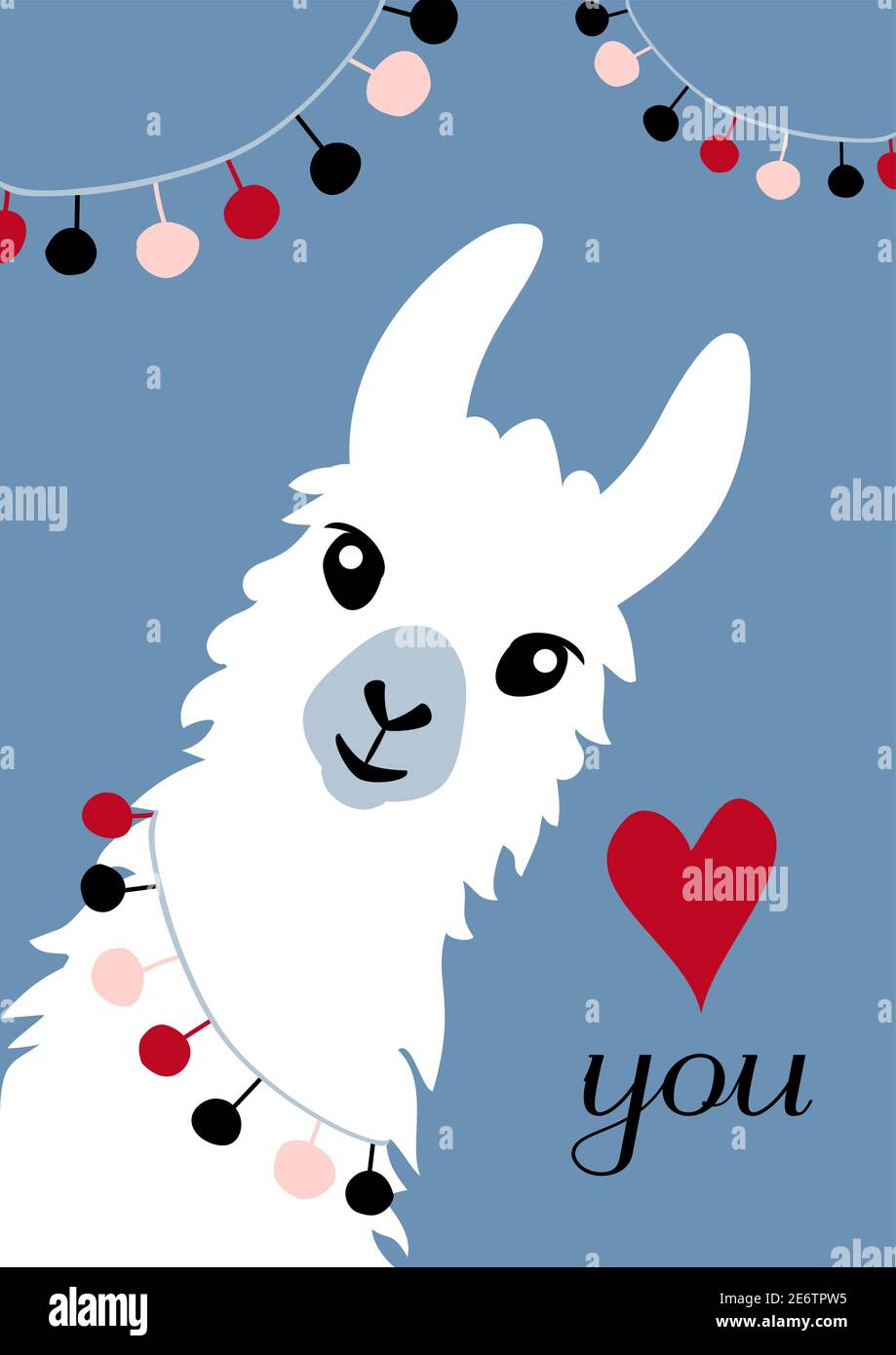 Llama Alpaca, illustration de la carte de Saint-Valentin. Résumé, Albino, animal, cheveux d'animaux, faune animale Illustration de Vecteur
