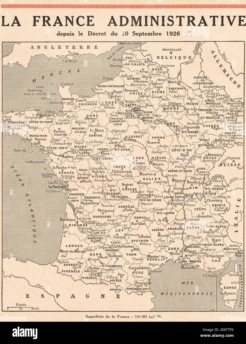 Carte administrative de la France, France, 1926 Banque D'Images