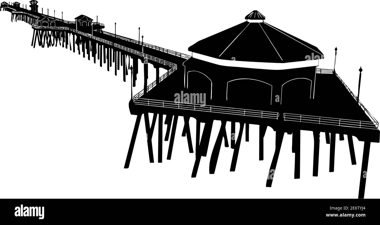 Silhouette de Huntington Beach Pier sur fond blanc Illustration de Vecteur