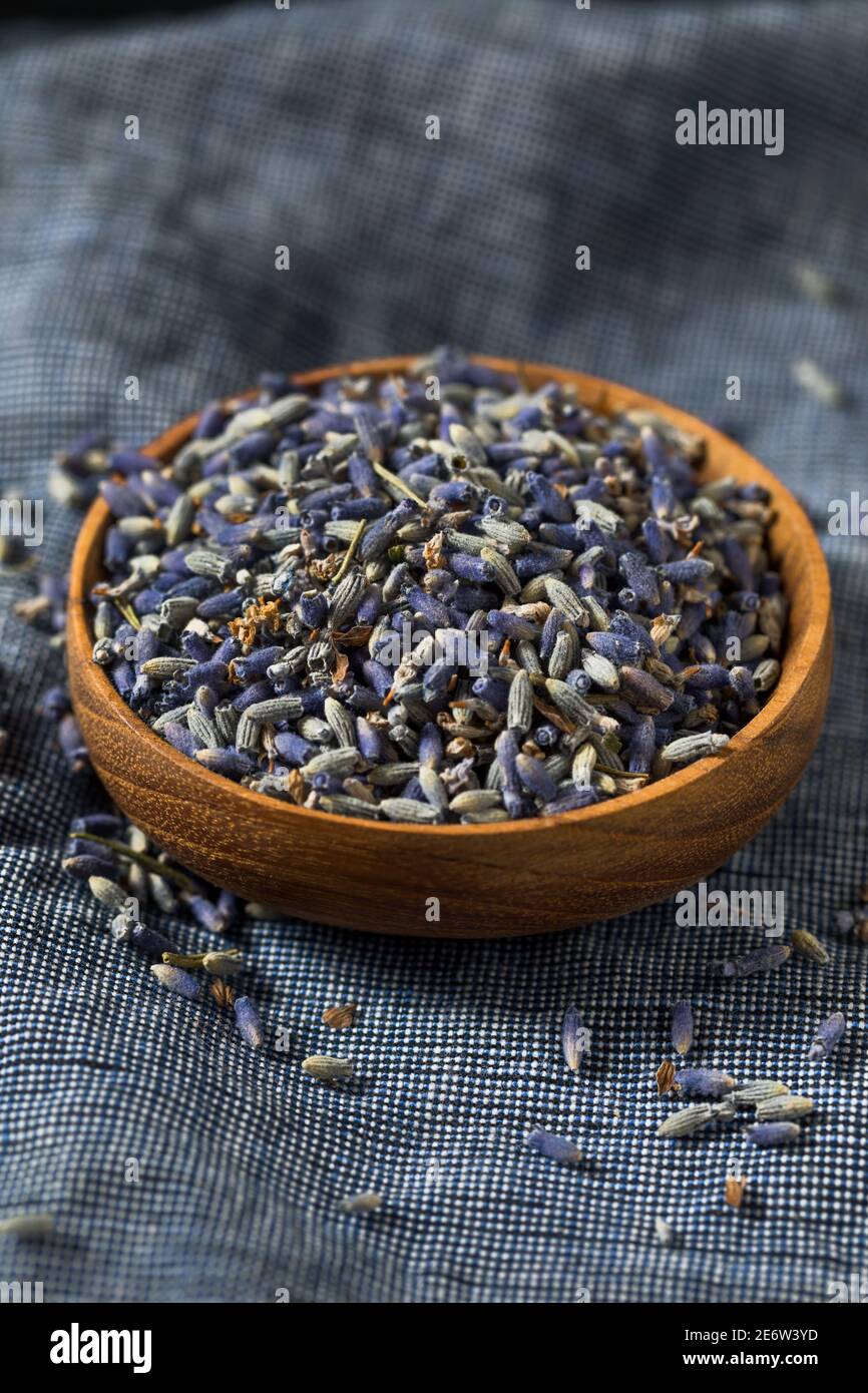 Herbes de lavande pourpre faites maison dans un bol Banque D'Images