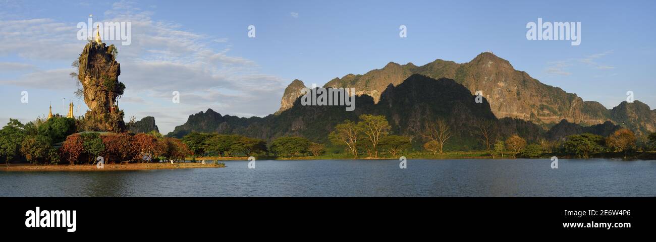 Myanmar (Birmanie), Etat de Kayin (Karen), hPa-an, pagode Kyauk Kalap et Mont Zwegabin (722 m) Banque D'Images