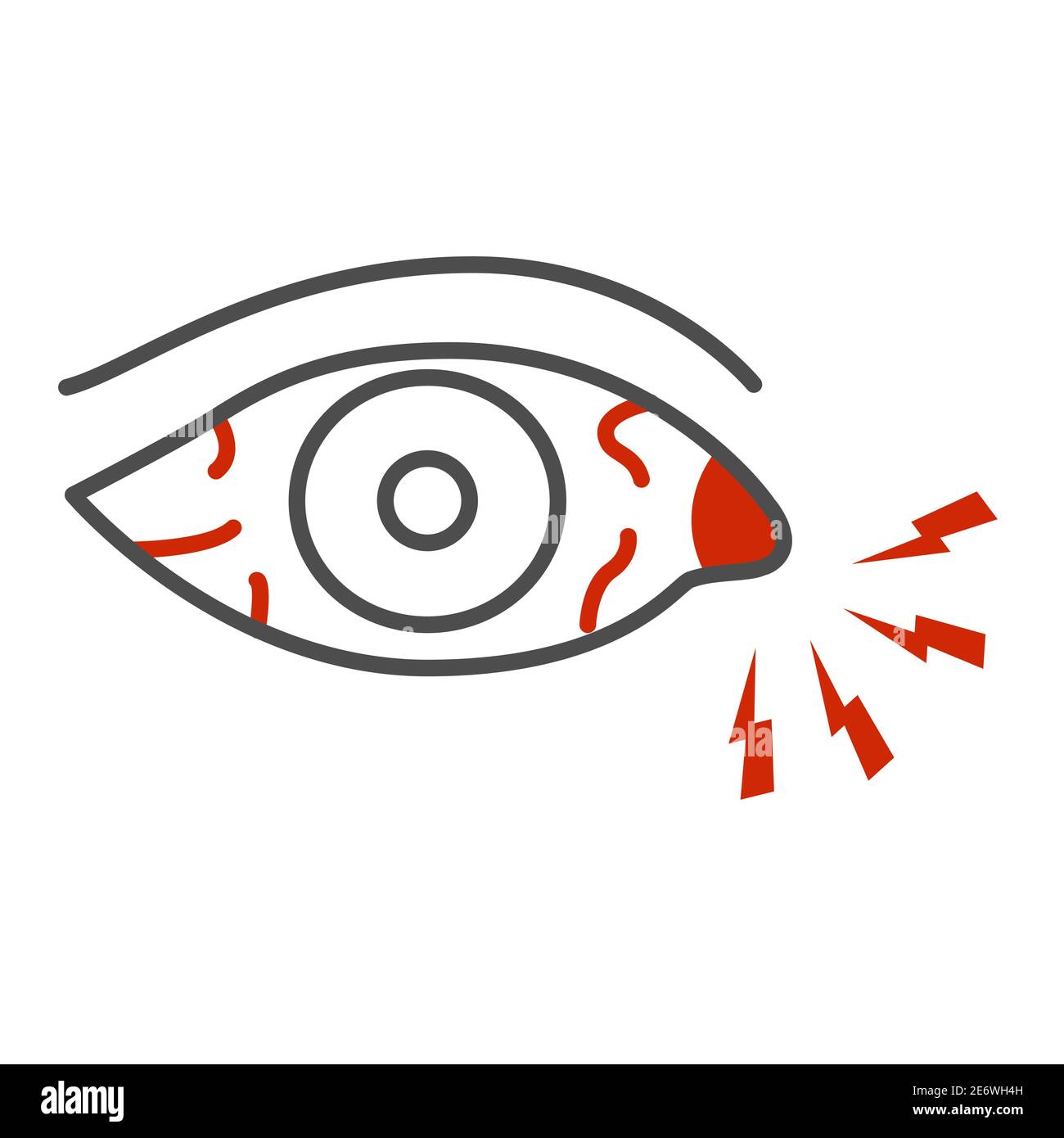 Douleur oculaire et infection icône de ligne mince, maladie et blessure concept, signe de mal d'yeux sur fond blanc, rougeur de l'icône d'yeux dans le style de contour pour Illustration de Vecteur