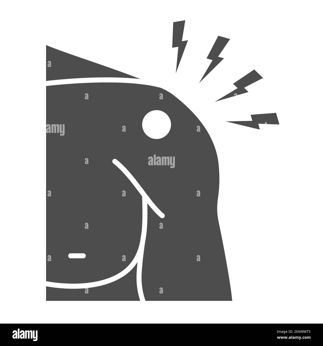 Icône solide de douleur d'épaule, concept de douleur de corps, signe douloureux d'épaule sur fond blanc, douleur d'épaule avec icône d'éclair dans le style de glyphe pour mobile Illustration de Vecteur