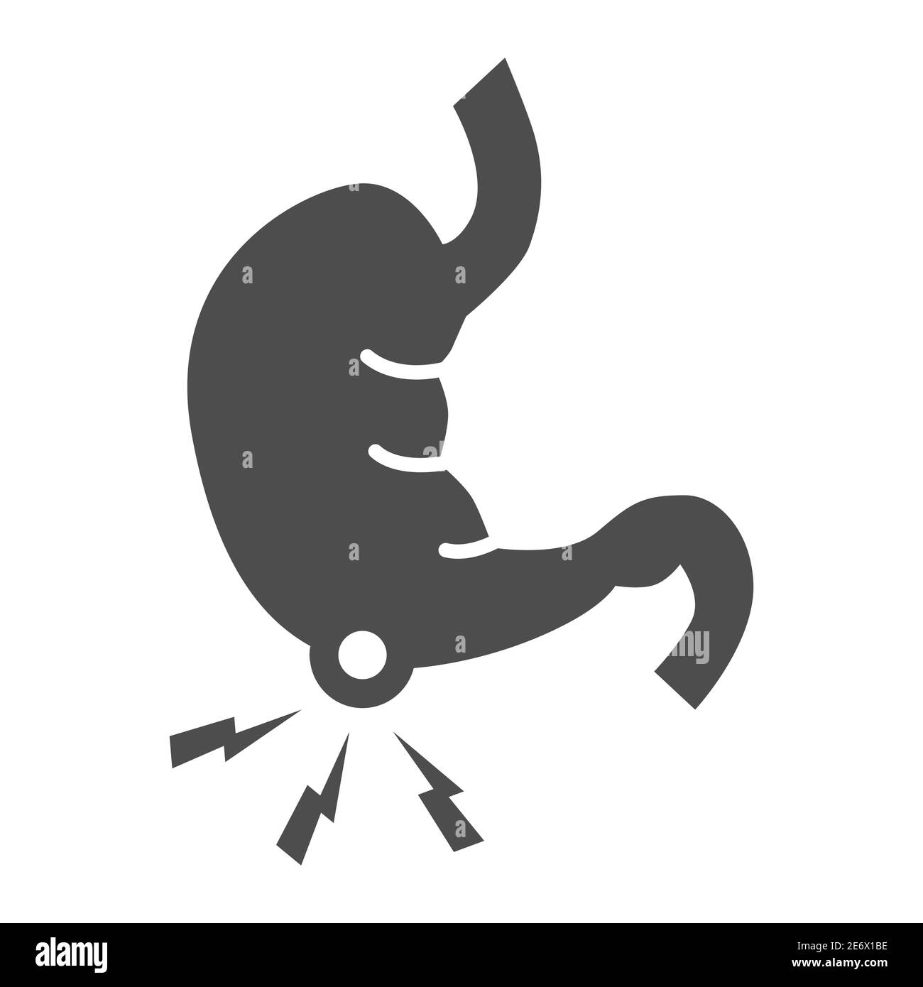 Douleur gastrique icône solide, concept de problèmes de santé, signe de douleur d'estomac sur fond blanc, icône d'estomac malade dans le style de glyphe pour le concept mobile et Illustration de Vecteur