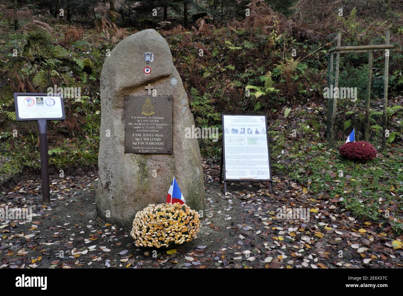 France, Bas Rhin, Ottrott, forêt du Mont Sainte Odile, stèle, crash d'un bombardier de Lancaster, juillet 1944 Banque D'Images