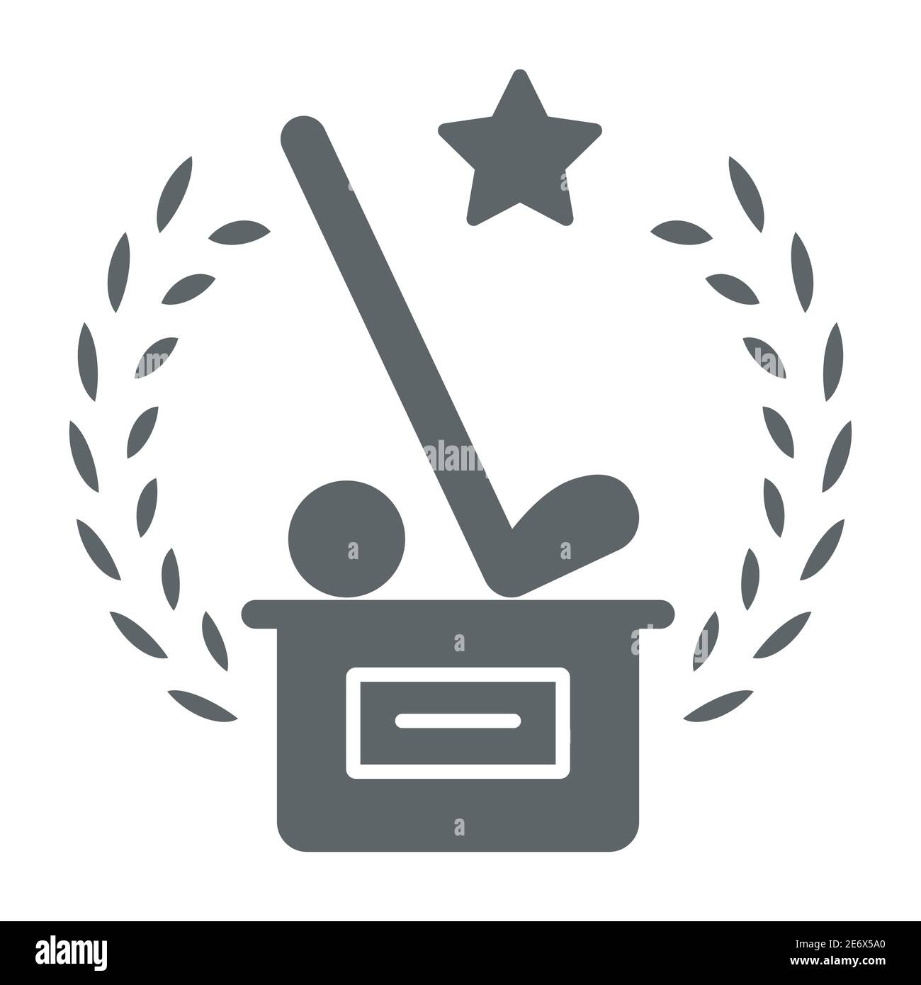 Prix au gagnant du golf icône solide, sport et concept de compétition, trophée avec bâton et signe de golfball sur fond blanc, prix avec putter de golf et Illustration de Vecteur