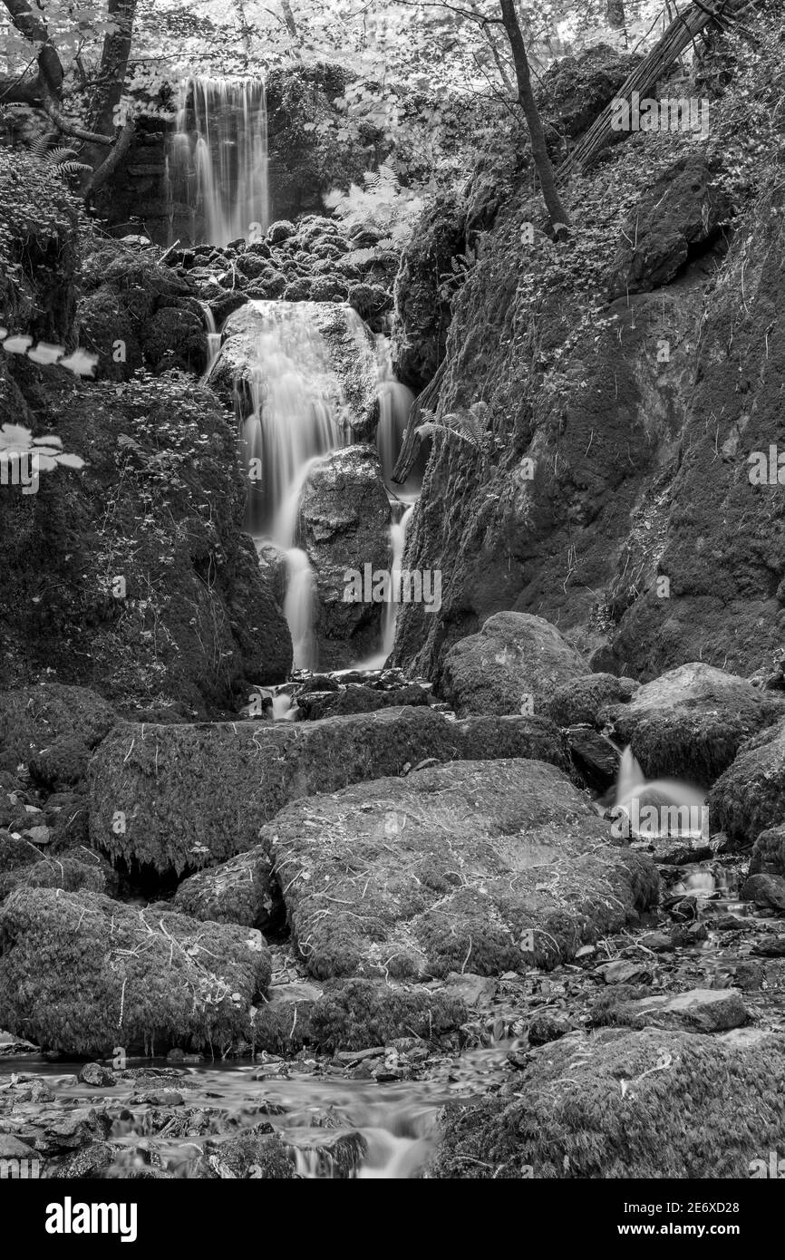 Longue exposition chute d'eau de Clampitt Falls aux chutes Canonteign de Dartmoor Banque D'Images