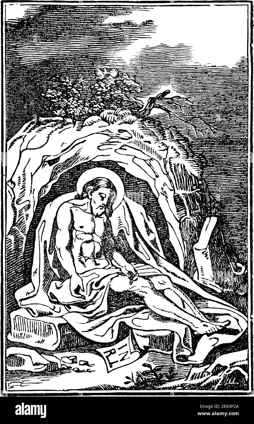 14e ou quatorzième Gare de la Croix ou voie de la Croix ou via Crucis. Jésus est posé dans le tombeau.Bible,Nouveau Testament.Antique vintage biblique gravure ou dessin religieux. Illustration de Vecteur