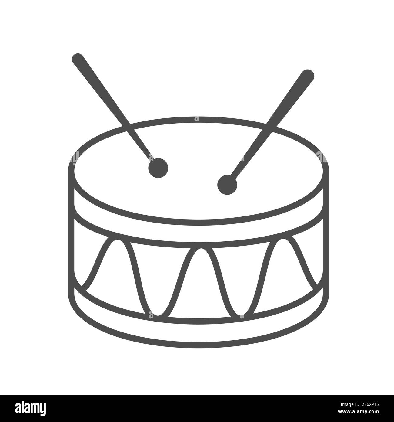 Icône de ligne fine de tambour, concept de jouets pour enfants, affiche de jouet de tambour sur fond blanc, icône de tambour de serpent dans le style de contour pour le concept mobile et la conception de Web. Vecteur Illustration de Vecteur