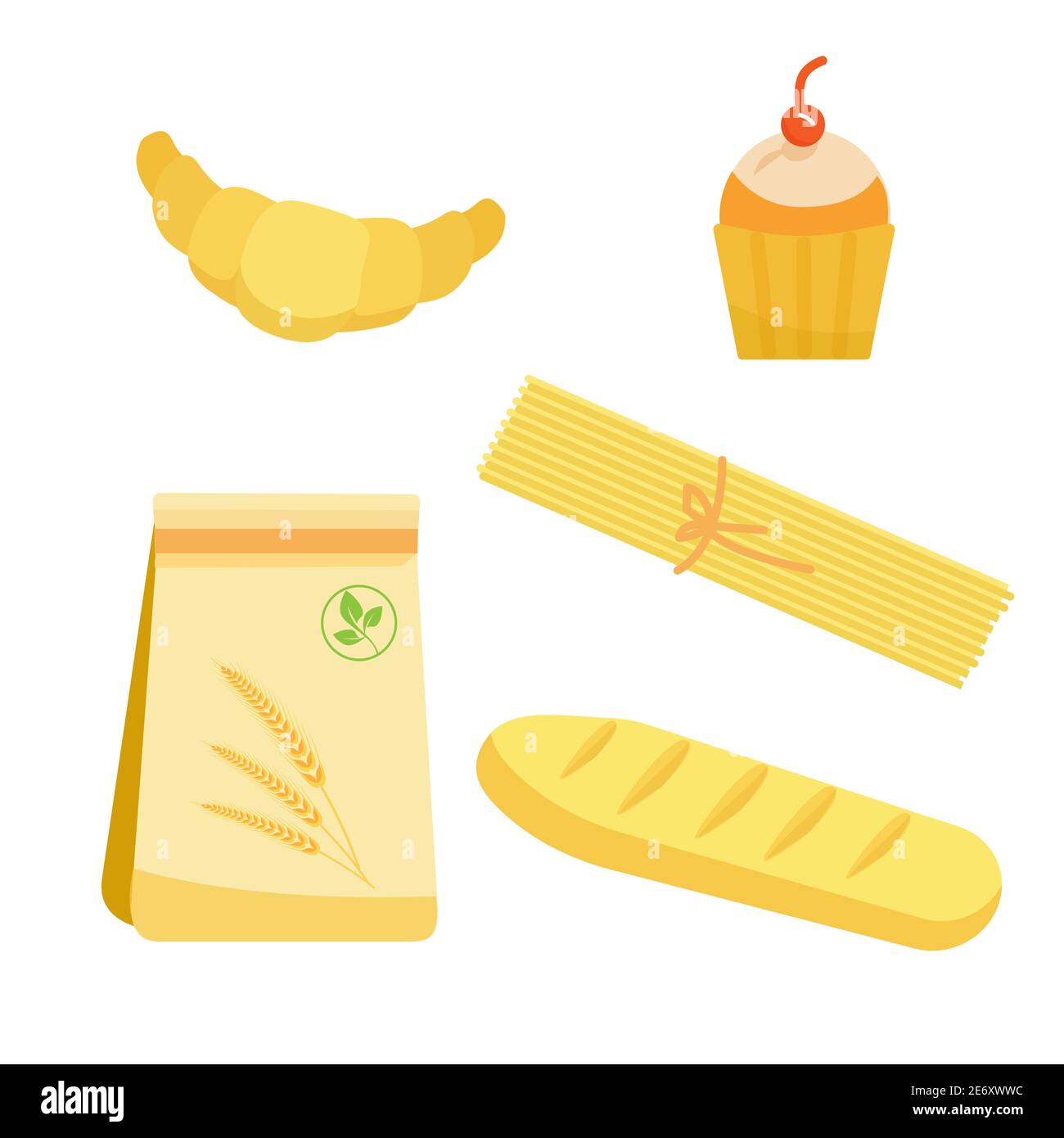 Mettez en place les produits de boulangerie. Produits de farine de blé. Illustration vectorielle. Illustration de Vecteur