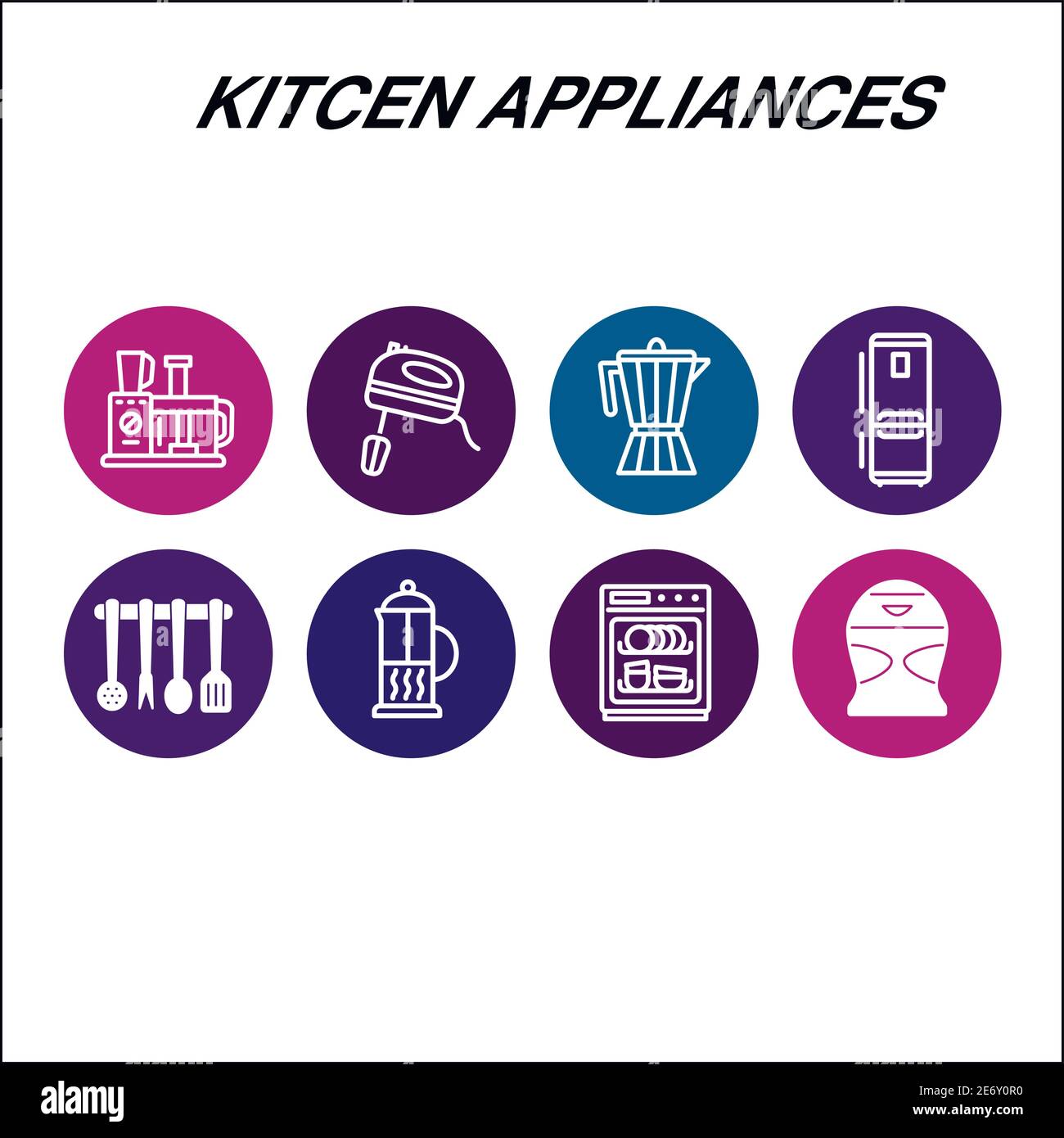 Modèle de conception graphique d'appareils de cuisine modernes. Équipement de cuisine Visualisation infographique en forme de bulle sur fond blanc. Créatif Illustration de Vecteur