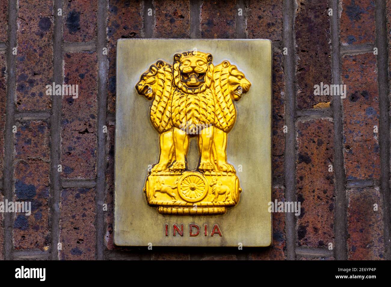 Une représentation de la capitale du Lion d'Ashoka était initialement Adopté comme emblème du Dominion de l'Inde dans Décembre 1947 montrant 4 lions en face Banque D'Images