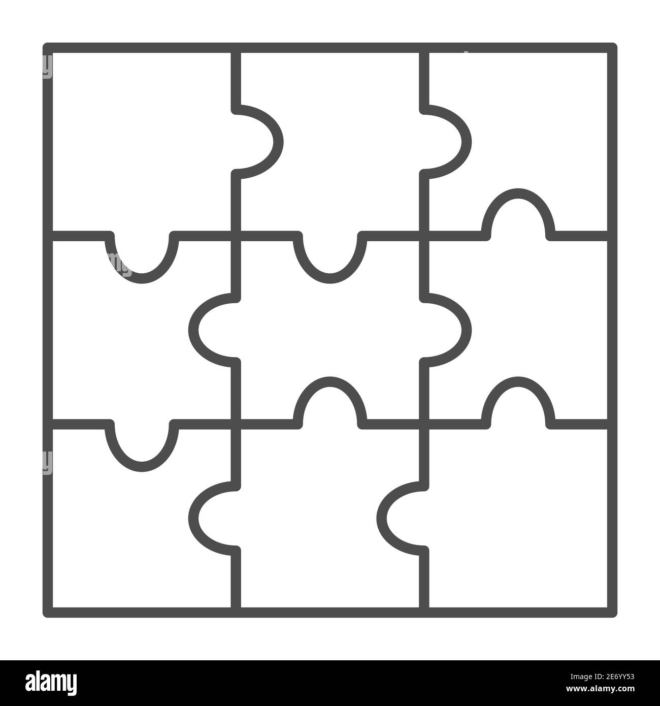 Jeu de puzzle icône de ligne mince, concept de jouets pour enfants, affiche de section de puzzle sur fond blanc, icône de puzzle de neuf pièces dans le style de contour pour le concept mobile et Illustration de Vecteur