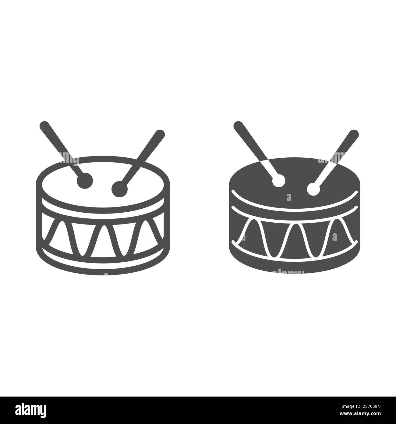 Ligne de tambour et icône solide, concept de jouets pour enfants, affiche de jouet de tambour sur fond blanc, icône de tambour de serpent dans le style de contour pour le concept mobile et la conception de Web Illustration de Vecteur