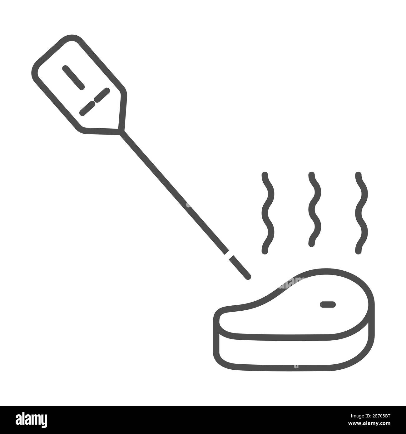Thermomètre à viande numérique icône en ligne fine, concept bbq, affiche pour thermomètre à steak intelligent de cuisine sur fond blanc, thermomètre pour icône de gril dans Illustration de Vecteur