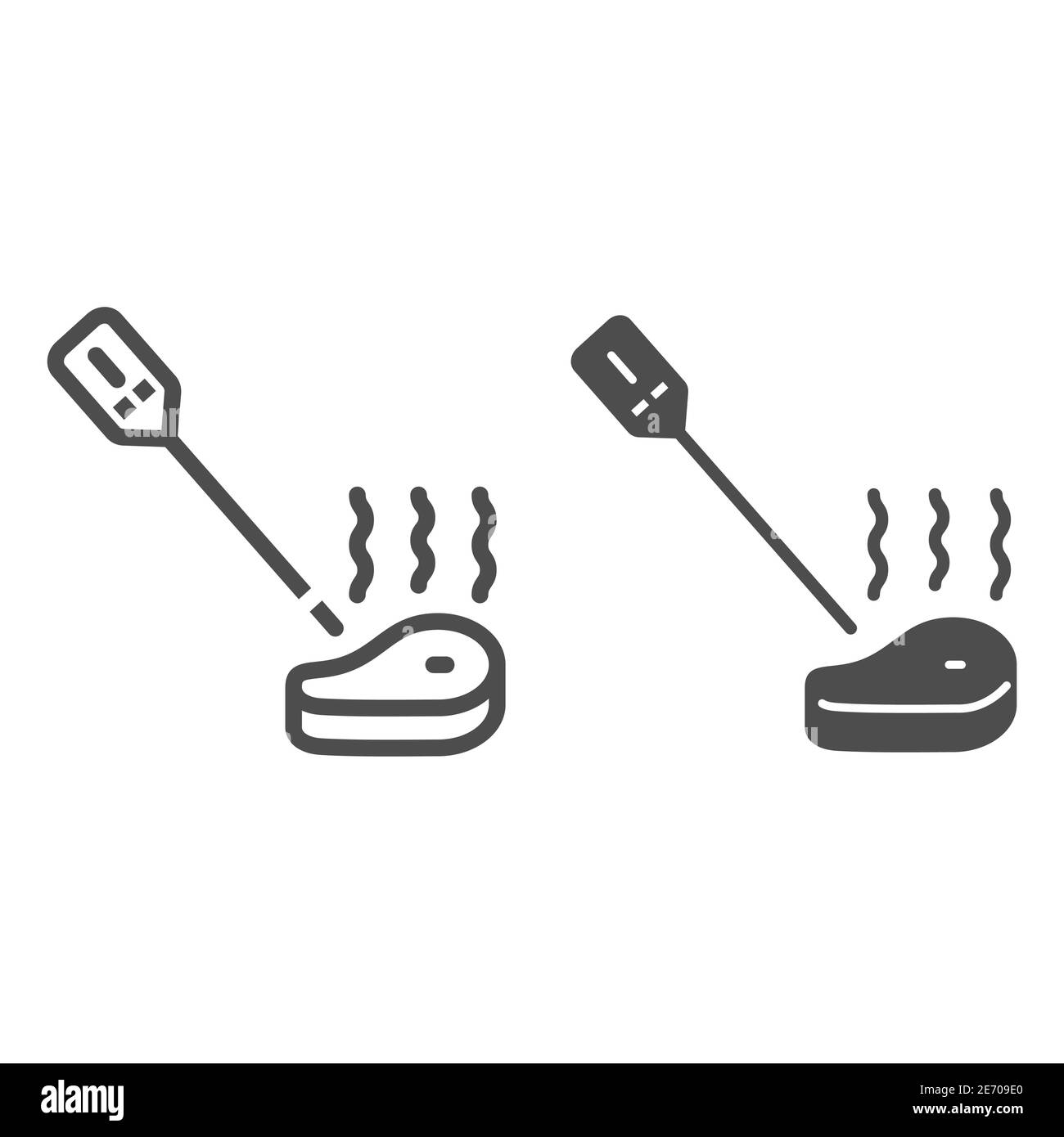 Thermomètre à viande numérique et icône solide, concept bbq, affiche pour thermomètre à steak intelligent dans la cuisine sur fond blanc, thermomètre pour icône de gril dans Illustration de Vecteur