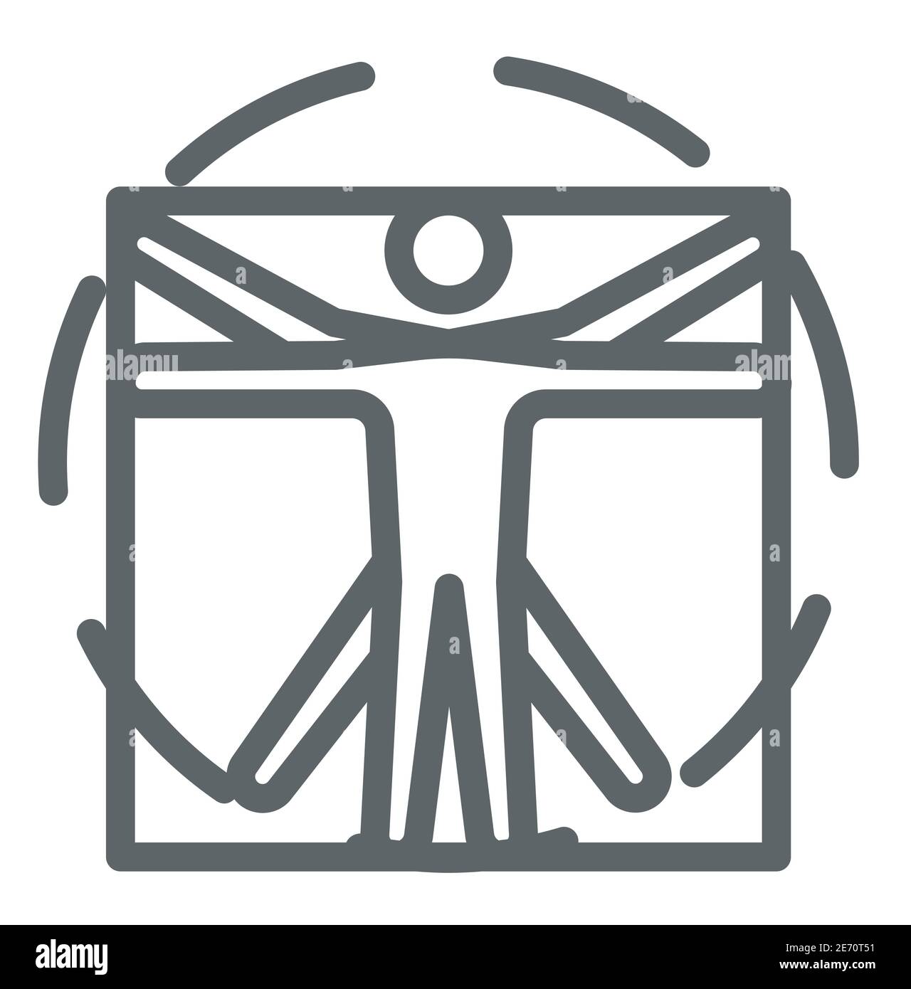 Leonardo Da Vinci Vitruvian icône de la ligne de l'homme, concept scientifique, corps humain en cercle et signe carré sur fond blanc, icône de la forme de l'homme proportion classique Illustration de Vecteur