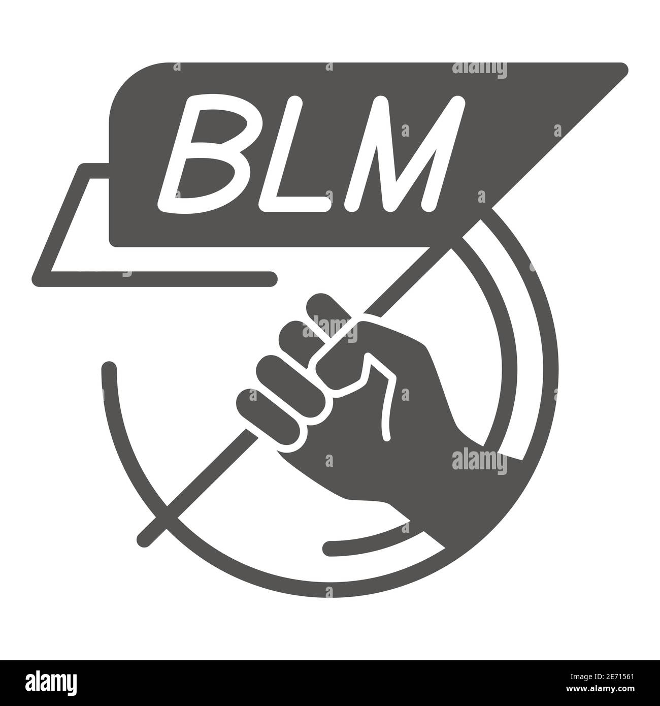Main tenant l'affiche BLM icône solide, Black Lives Matter concept, drapeau BLM en main signe sur fond blanc, affiche de protestation avec texte icône BLM en glyphe Illustration de Vecteur