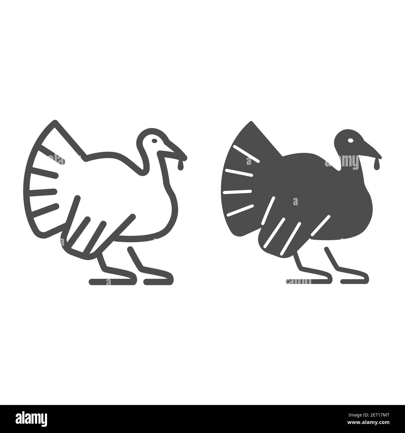 Ligne de dinde et icône solide, concept d'animaux de ferme, signe d'oiseau de ferme sur fond blanc, icône de silhouette de dinde dans le style de contour pour le concept mobile et Illustration de Vecteur