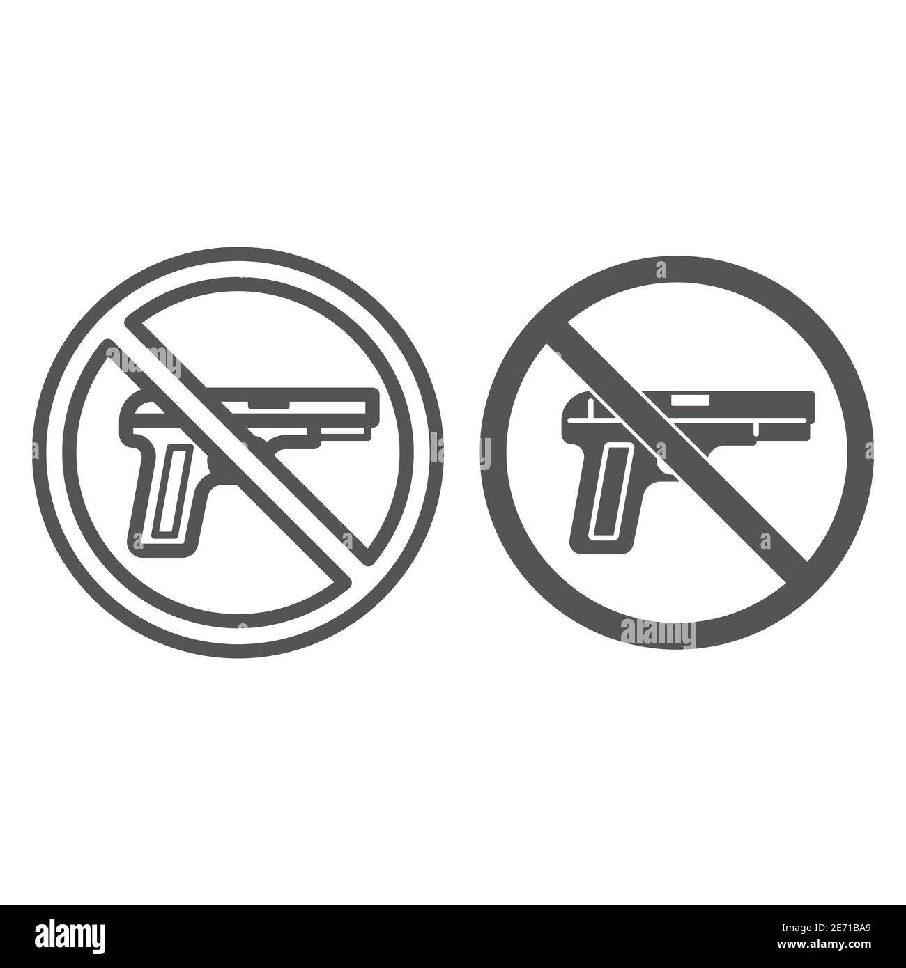 Aucune ligne d'armes à feu et icône solide, concept de la matière de la vie noire, aucun signe d'avertissement d'armes à feu ou d'armes sur fond blanc, cercle aucun signe interdit d'armes à feu dans Illustration de Vecteur