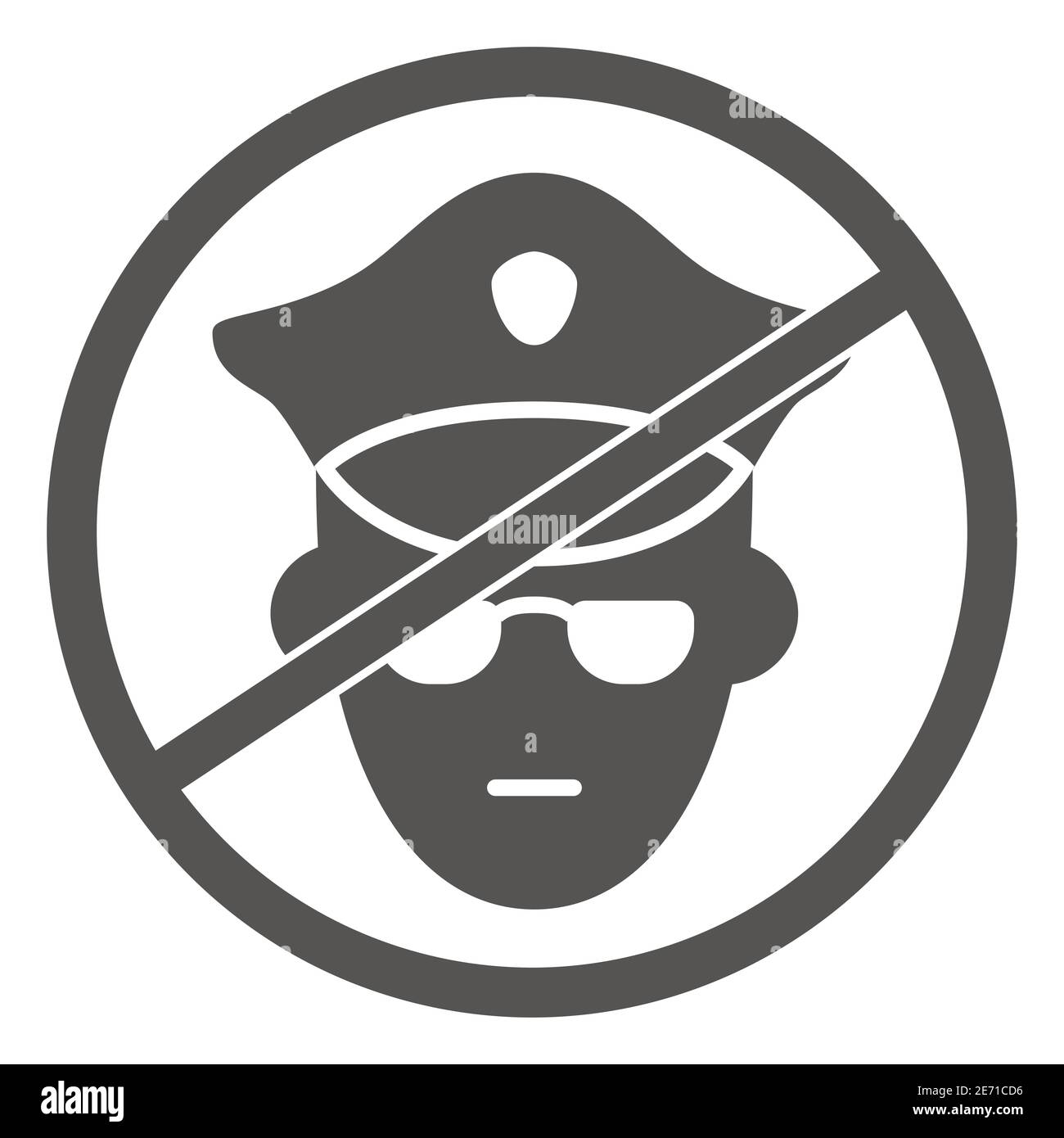 Pas d'icône solide de la police, concept Black Lives Matter, symbole de protestation sur le droit humain des personnes noires signe sur fond blanc, pas d'icône d'officier militaire Illustration de Vecteur