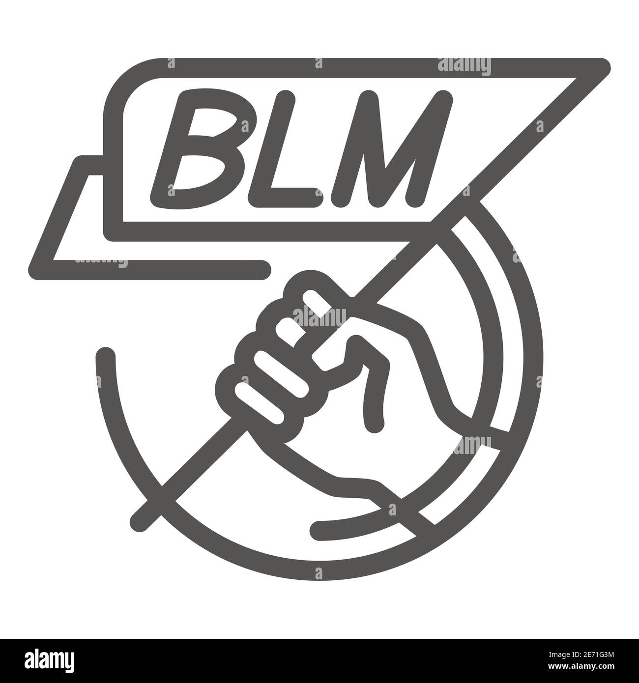 Main tenant l'icône de la ligne d'affiche BLM, concept de la matière de la vie noire, le drapeau BLM en main signe sur fond blanc, affiche de protestation avec le texte icône BLM dans le contour Illustration de Vecteur