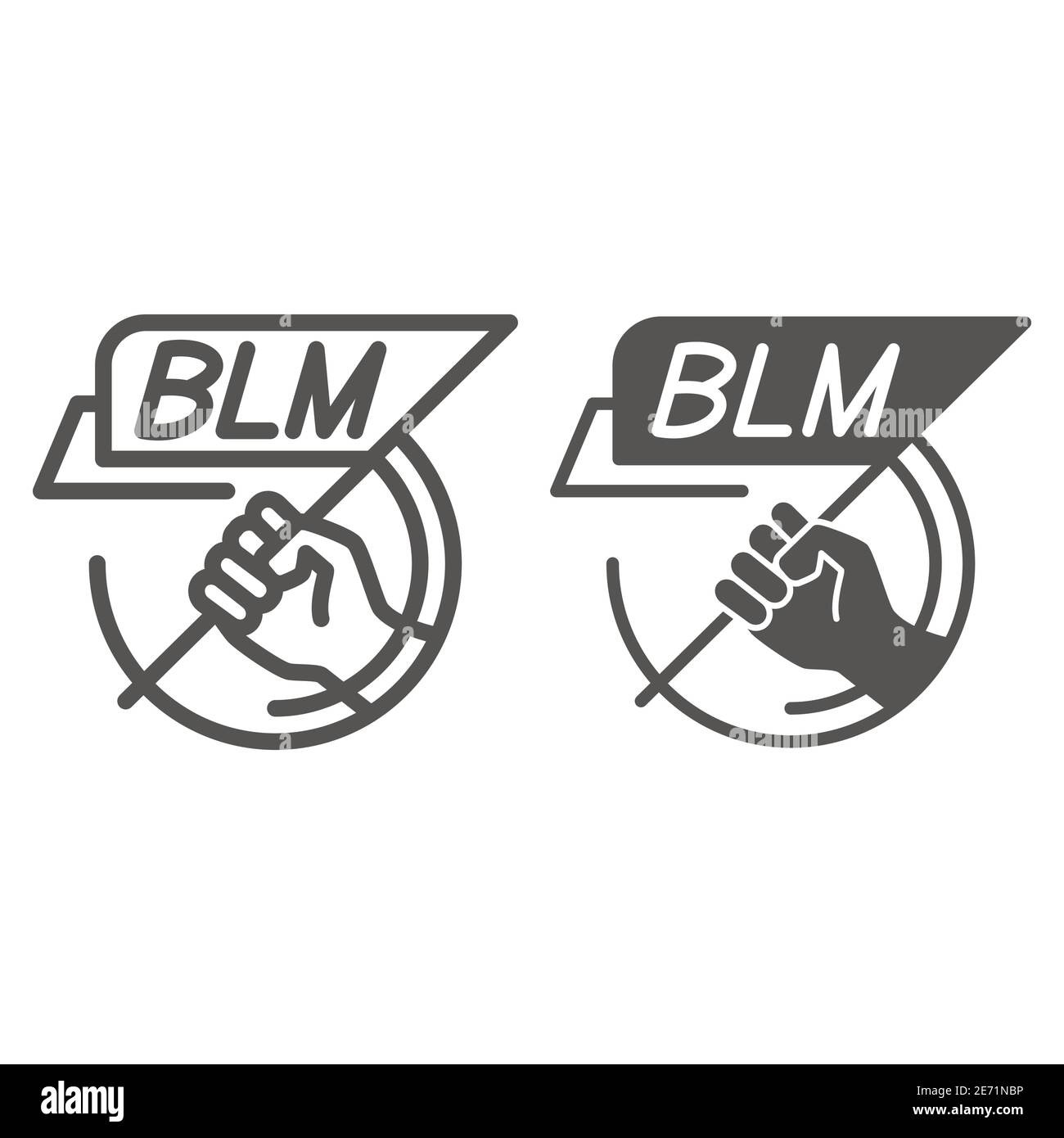 Main tenant la ligne d'affiche BLM et icône solide, Black Lives Matter concept, drapeau BLM en main signe sur fond blanc, affiche de protestation avec texte icône BLM Illustration de Vecteur