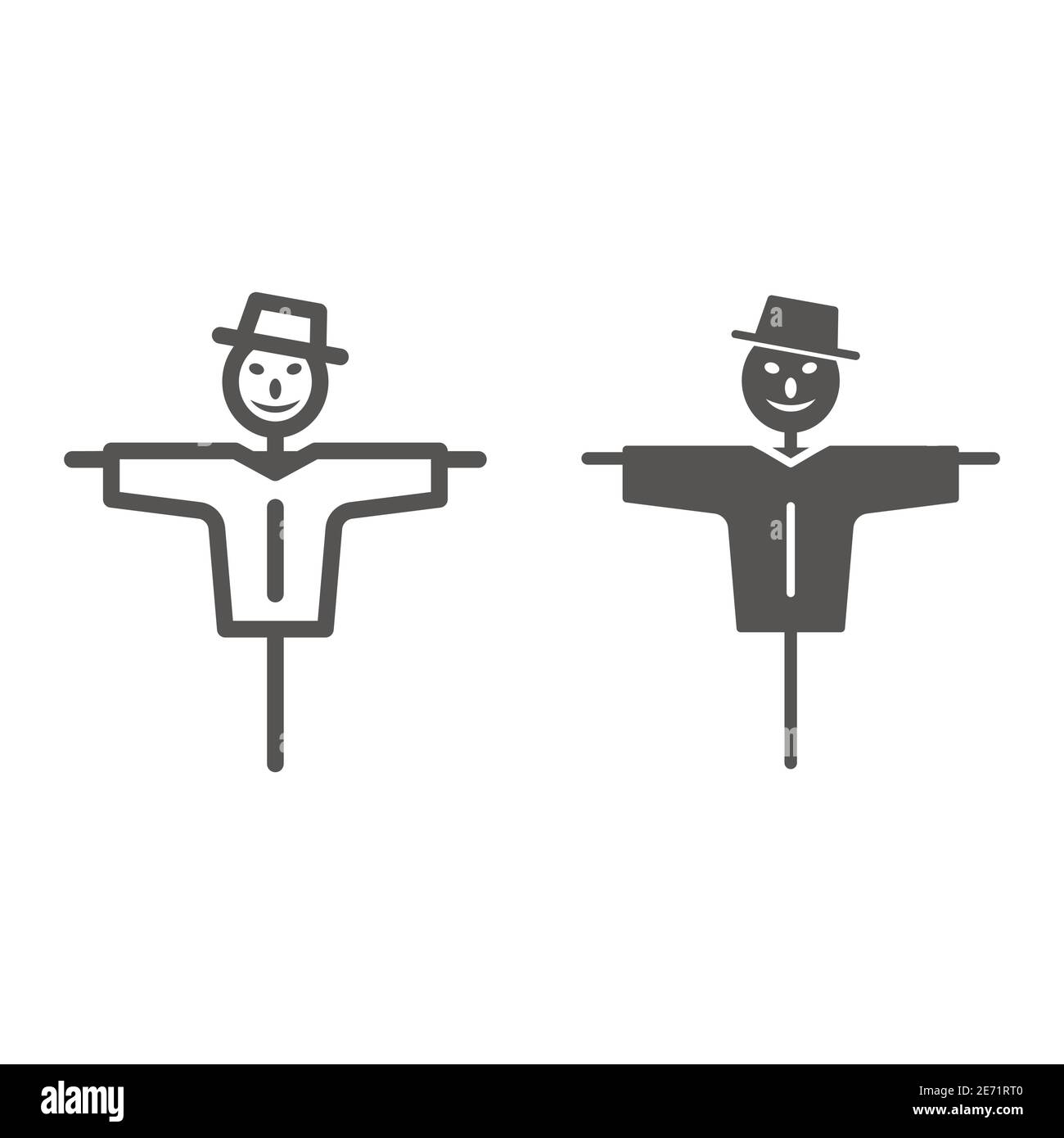 Ligne de carecrow et icône solide, concept de jardin et de jardinage, panneau de garde effrayant de jardin sur fond blanc, icône de scarecrow de ferme dans le style de contour pour Illustration de Vecteur