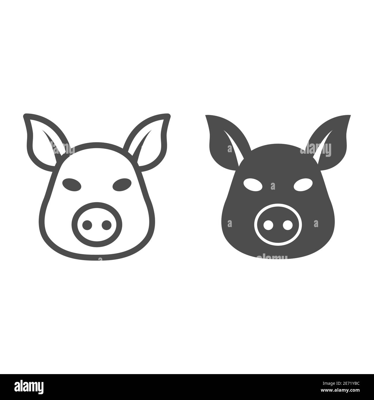 Ligne de tête de porc et icône solide, concept animaux de ferme, signe de porc sur fond blanc, icône de silhouette de visage de porc dans le style de contour pour le concept mobile et Illustration de Vecteur