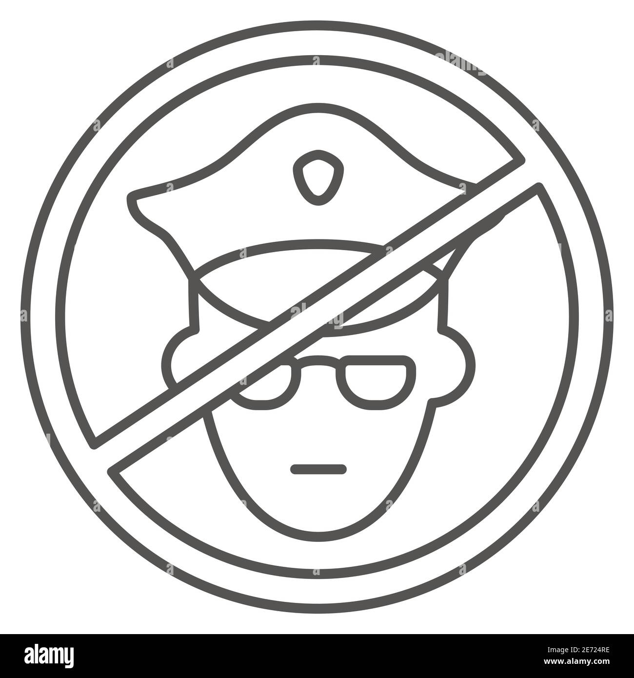 Aucune icône de police fine ligne, concept Black Lives Matter, symbole de protestation sur le droit humain des personnes noires signe sur fond blanc, aucun officier militaire Illustration de Vecteur