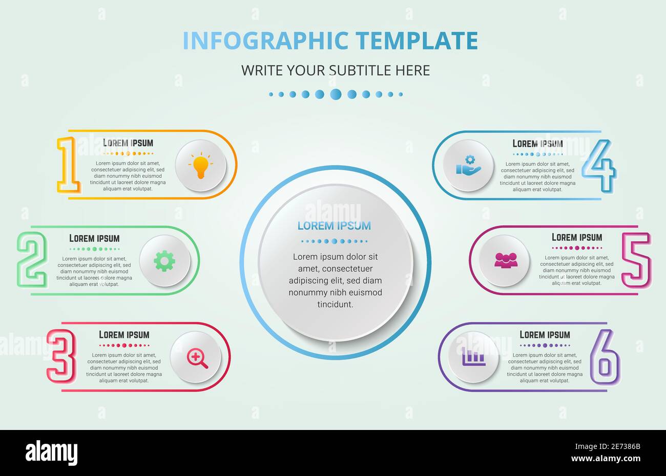 Modèle de 6 étapes de l'infographie professionnelle créative colorée Illustration de Vecteur