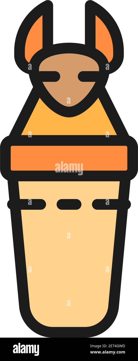 Sarcophage égyptien antique, pots canopes plat couleur icône ligne. Illustration de Vecteur