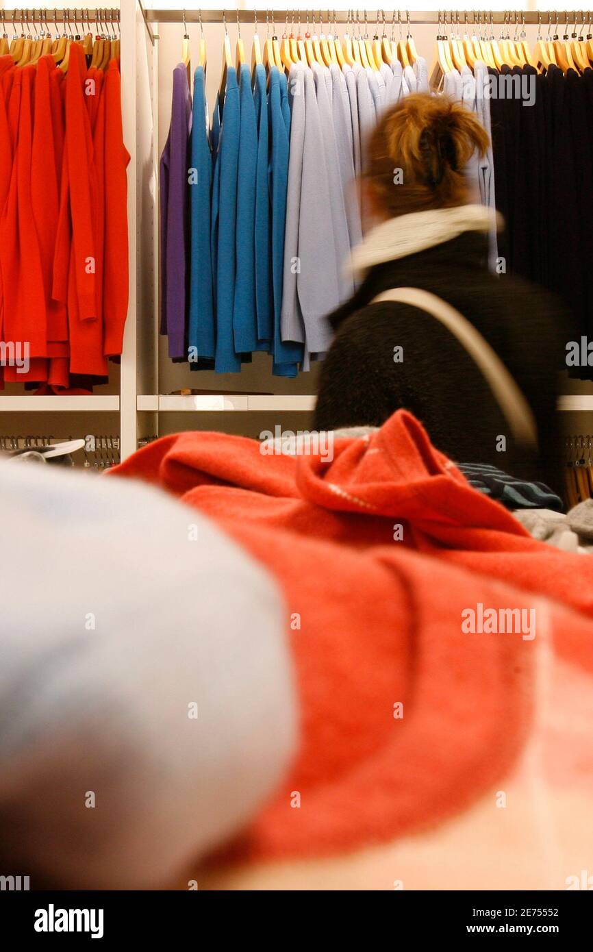 Inside view of the casual clothing store Uniqlo operated by Japanese  clothing retailer Fast Retailing Co. in La Defense, near Paris, December  21, 2007. Fast Retailing Co. opened its first French Uniqlo