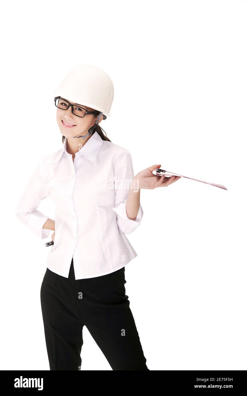 Femme d'affaires portant un casque de sécurité photo de haute qualité Banque D'Images