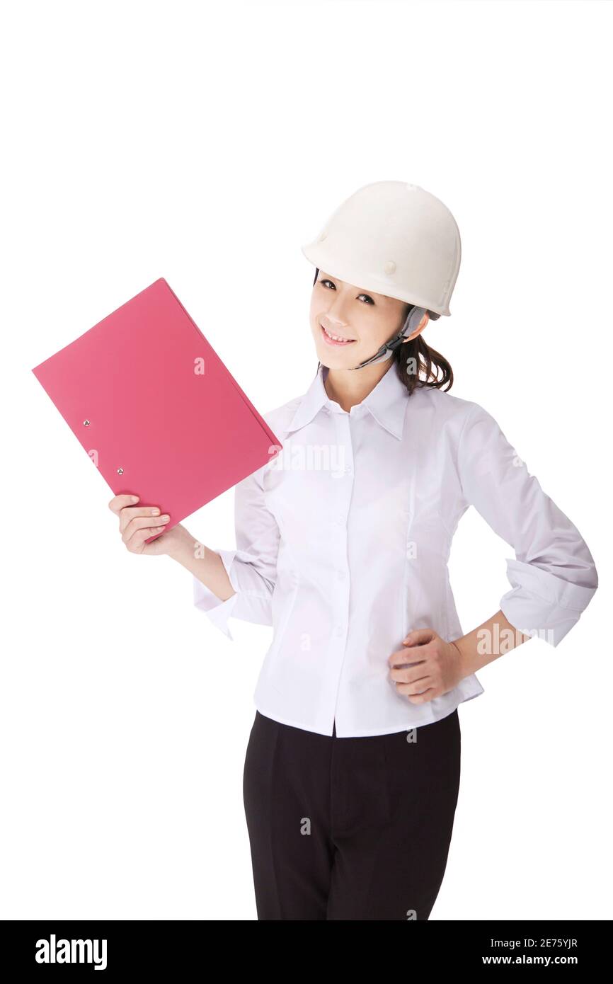 Femme d'affaires portant un casque de sécurité photo de haute qualité Banque D'Images