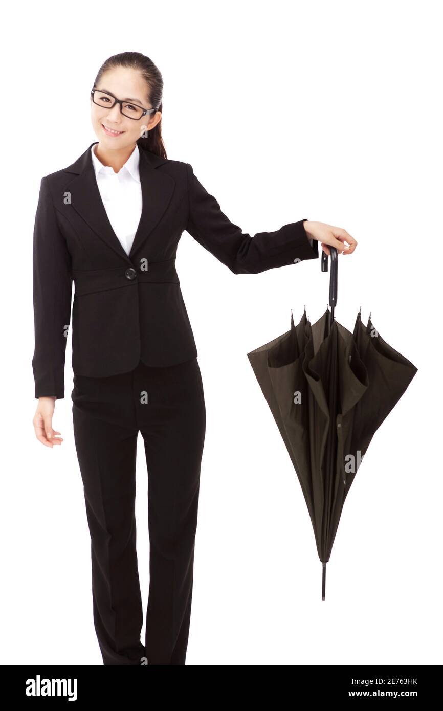 Femme d'affaires tenant un parapluie photo de haute qualité Banque D'Images