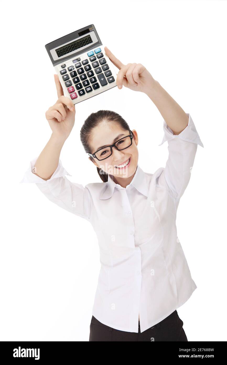 Femme d'affaires avec calculatrice photo de haute qualité Banque D'Images