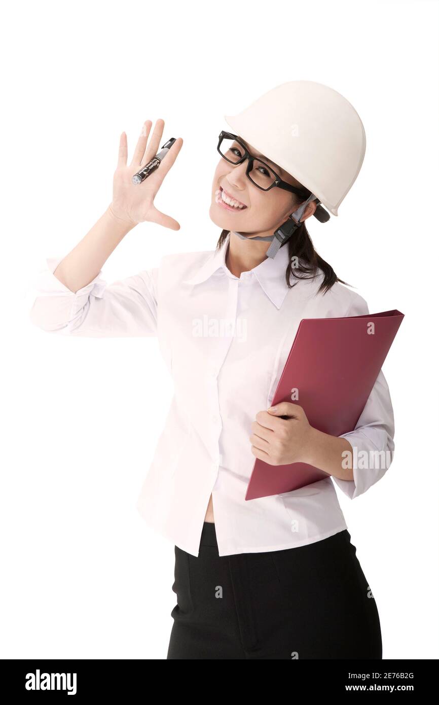 Femme d'affaires portant un casque de sécurité photo de haute qualité Banque D'Images